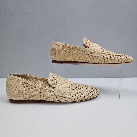 Vince Davis Loafer Womens 9 Natural Raffia Woven Slip On Flats Summer Designer - Picture 3 of 14